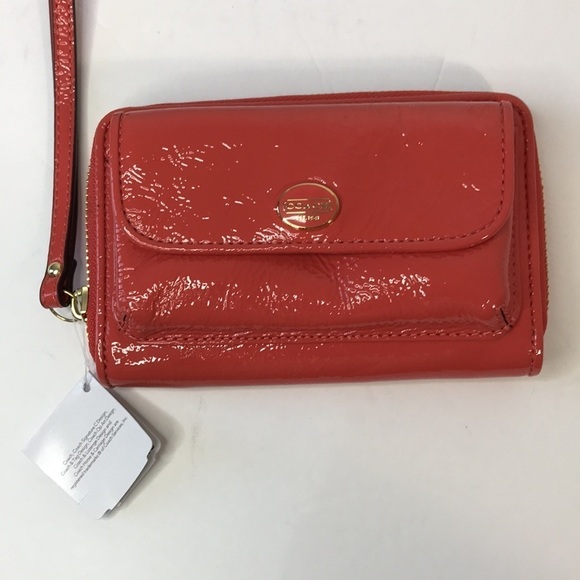 COACH Orange Zip Around Patent Leather Wristlet Wallet - Picture 2 of 8